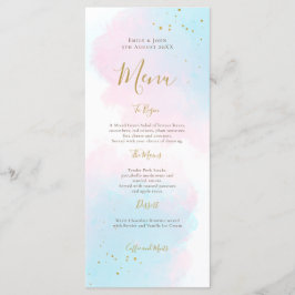 Whimsical Pink Blue Waterverf Gold Splash Wedding Menu