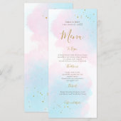 Whimsical Pink Blue Waterverf Gold Splash Wedding Menu (Voorkant / Achterkant)