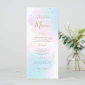 Whimsical Pink Blue Waterverf Gold Splash Wedding Menu (Staand voorkant)