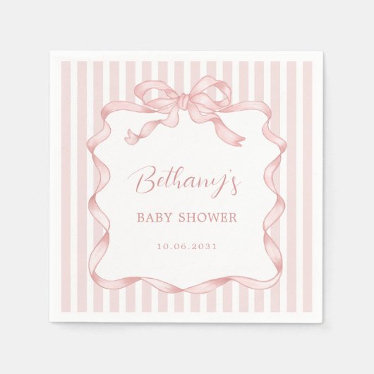 Whimsical Pink Blush Bow Ribbon Girl Baby shower Servet (Voorkant)