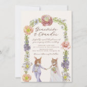 Whimsical Pink Boho Bunny Love Waterverf Wedding Kaart (Voorkant)