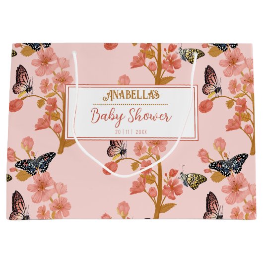 Whimsical Pink Boho Butterfly Girl Baby shower Groot Cadeauzakje (Voorkant)