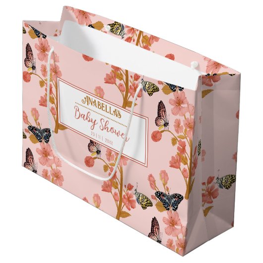 Whimsical Pink Boho Butterfly Girl Baby shower Groot Cadeauzakje (Voorkant Gekanteld)