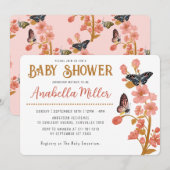 Whimsical Pink Boho Butterfly Girl Baby shower Kaart (Voorkant / Achterkant)