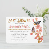 Whimsical Pink Boho Butterfly Girl Baby shower Kaart (Staand voorkant)