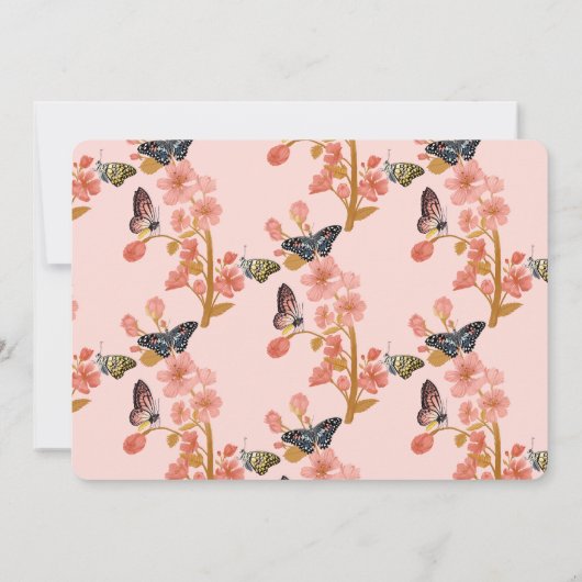 Whimsical Pink Boho Butterfly Girl Baby shower Kaart (Achterkant)