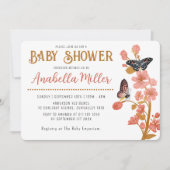 Whimsical Pink Boho Butterfly Girl Baby shower Kaart (Voorkant)