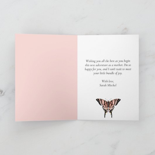 Whimsical Pink Boho Butterfly Girl Baby shower Kaart (Binnen)