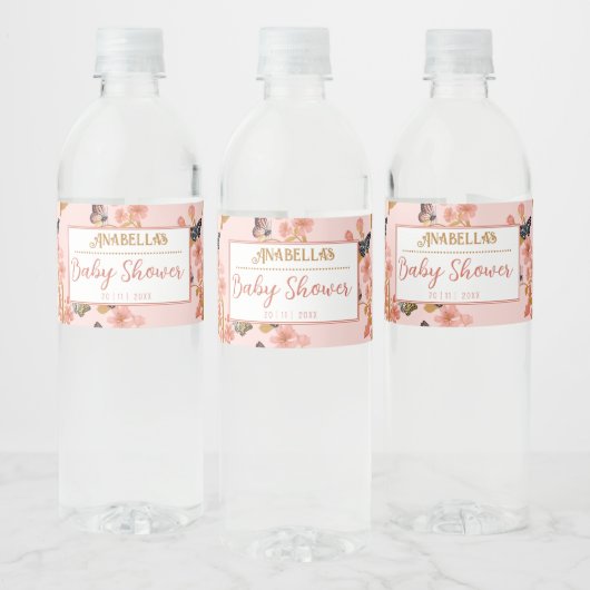 Whimsical Pink Boho Butterfly Girl Baby shower Waterfles Etiket (Flessen)