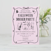 Whimsical Pink Boos & Bows Halloween Dinner Party Kaart (Staand voorkant)