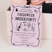 Whimsical Pink Boos & Bows Halloween Dinner Party Kaart