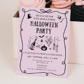 Whimsical Pink Boos & Bows Halloween Party Kaart