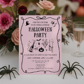 Whimsical Pink Boos & Bows Halloween Party Kaart