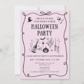 Whimsical Pink Boos & Bows Halloween Party Kaart (Voorkant)