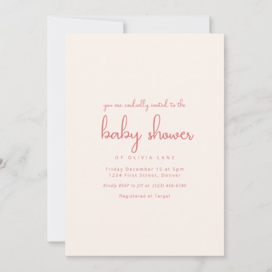 Whimsical Pink Bow Baby Shower Invitation Kaart (Voorkant)
