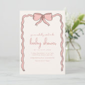 Whimsical Pink Bow Baby shower Uitnodiging (Staand voorkant)
