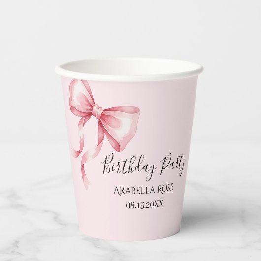 Whimsical Pink Bow Birthday Party Papieren Bekers (Voorkant)