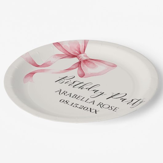Whimsical Pink Bow Birthday Party Papieren Bordje (Gekanteld)
