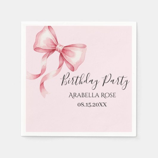 Whimsical Pink Bow Birthday Party Servet (Voorkant)