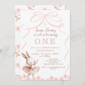 Whimsical Pink Bow Een konijntje Verjaardag Kaart (Voorkant / Achterkant)