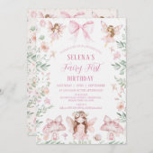 Whimsical Pink Bow Fairy eerste verjaardag Kaart (Voorkant / Achterkant)