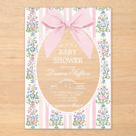 Whimsical Pink Bow Floral Baby shower Acryl Uitnodigingen
