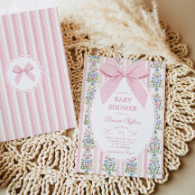 Whimsical Pink Bow Floral Baby Shower