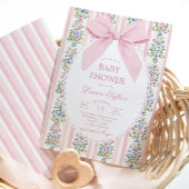 Whimsical Pink Bow Floral Baby Shower Kaart