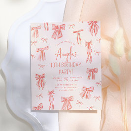 Whimsical Pink Bow Girl Budget Verjaardag Uitnodig