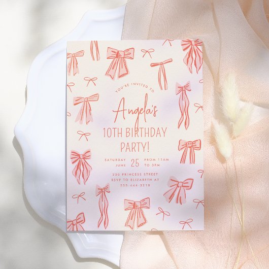 Whimsical Pink Bow Girl Verjaardag Kaart