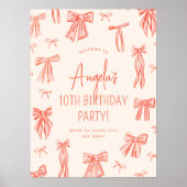 Whimsical Pink Bow Girl Verjaardag Welkom Teken Poster (Voorkant)