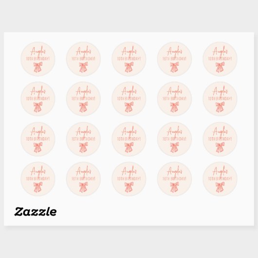 Whimsical Pink Bow Girl Verjaardagsfeestje Ronde Sticker (Vel)