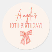 Whimsical Pink Bow Girl Verjaardagsfeestje Ronde Sticker (Voorkant)