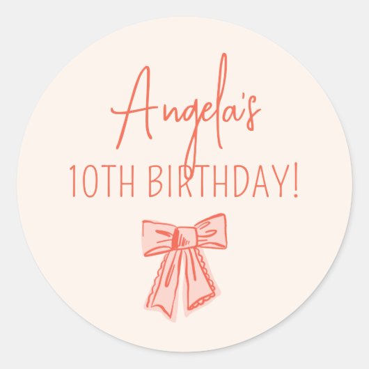 Whimsical Pink Bow Girl Verjaardagsfeestje Ronde Sticker (Voorkant)