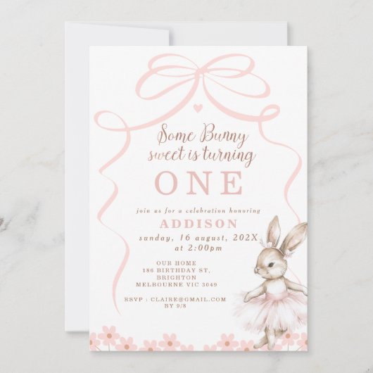 Whimsical Pink Bow Tutu Een konijntje Verjaardag Kaart (Voorkant)