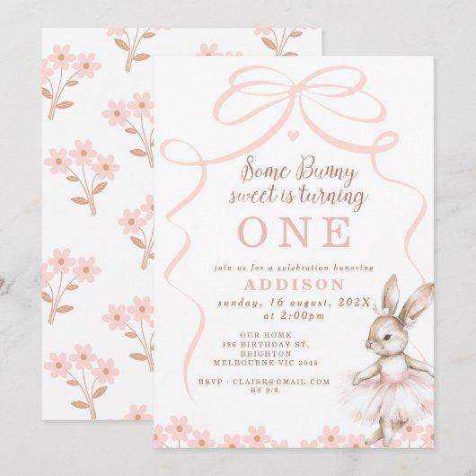 Whimsical Pink Bow Tutu Een konijntje Verjaardag Kaart (Voorkant / Achterkant)