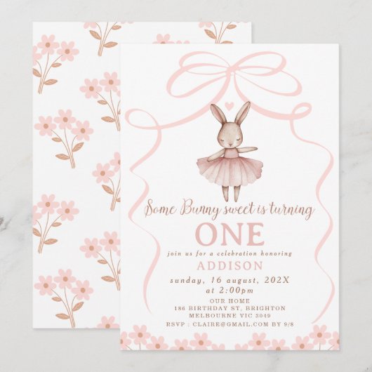 Whimsical Pink Bow Tutu Een konijntje Verjaardag Kaart (Voorkant / Achterkant)