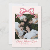 Whimsical Pink Bow Valentine’s Day Photo Card Kaart (Voorkant)
