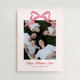 Whimsical Pink Bow Valentine’s Day Photo Card Kaart