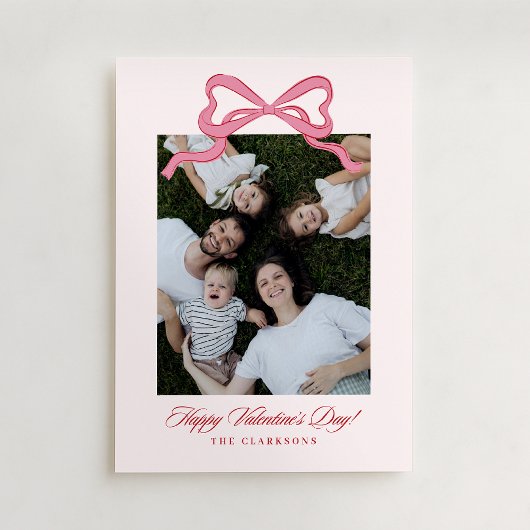 Whimsical Pink Bow Valentine’s Day Photo Card Kaart