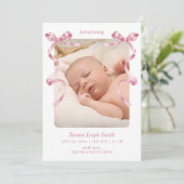 Whimsical Pink Bows Baby Geboorte Aankondiging (Staand voorkant)
