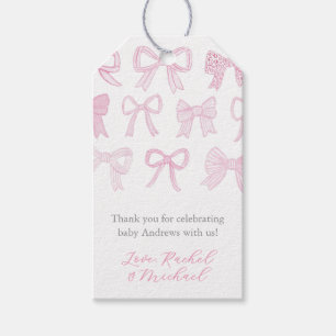 Whimsical Pink Bows Baby shower Favoriet Tags Cadeaulabel