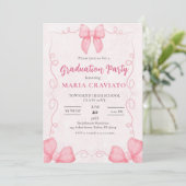 Whimsical Pink Bows Lijst Graduation Party Invita Kaart (Staand voorkant)