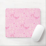 Whimsical Pink Bows Pattern Muismat<br><div class="desc">Coquette en grillige mousepad met handgetekende illustratie van roze strikken en hartpatroon.</div>