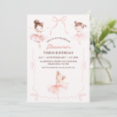 Whimsical Pink Brown Bows Ballerina 3e verjaardag Kaart (Staand voorkant)