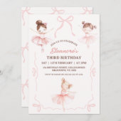 Whimsical Pink Brown Bows Ballerina 3e verjaardag Kaart (Voorkant / Achterkant)