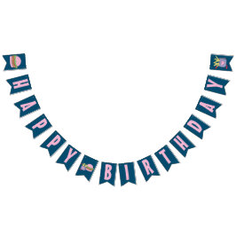 Whimsical Pink Burger en Fries Happy Birthday Vlaggetjes