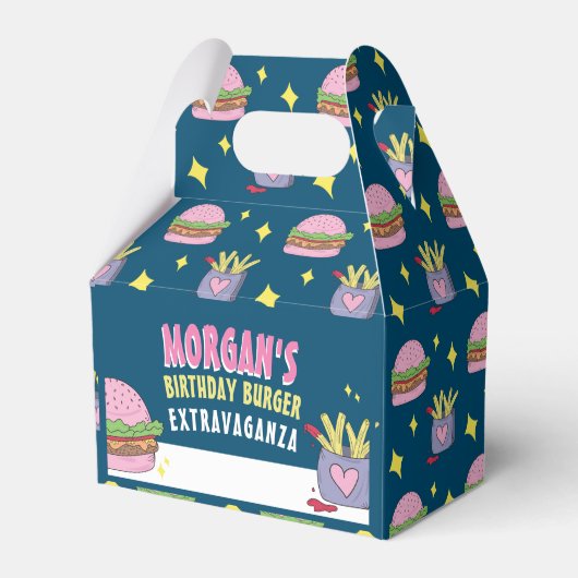 Whimsical Pink Burger en Fries Verjaardagsfeestje Bedankdoosjes (Voorkant Zijde)