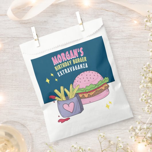Whimsical Pink Burger en Fries Verjaardagsfeestje Bedankzakje (Geknipt)
