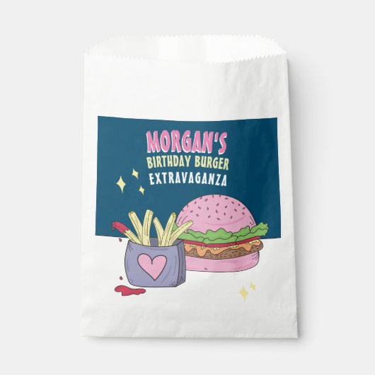 Whimsical Pink Burger en Fries Verjaardagsfeestje Bedankzakje (Voorkant)
